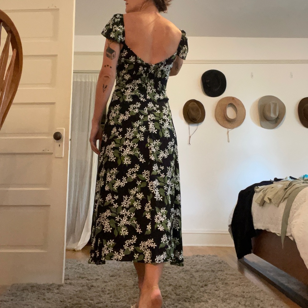 Reformation Jasmine Print Ruffled Skirt Short Puffy Sleeves Dress